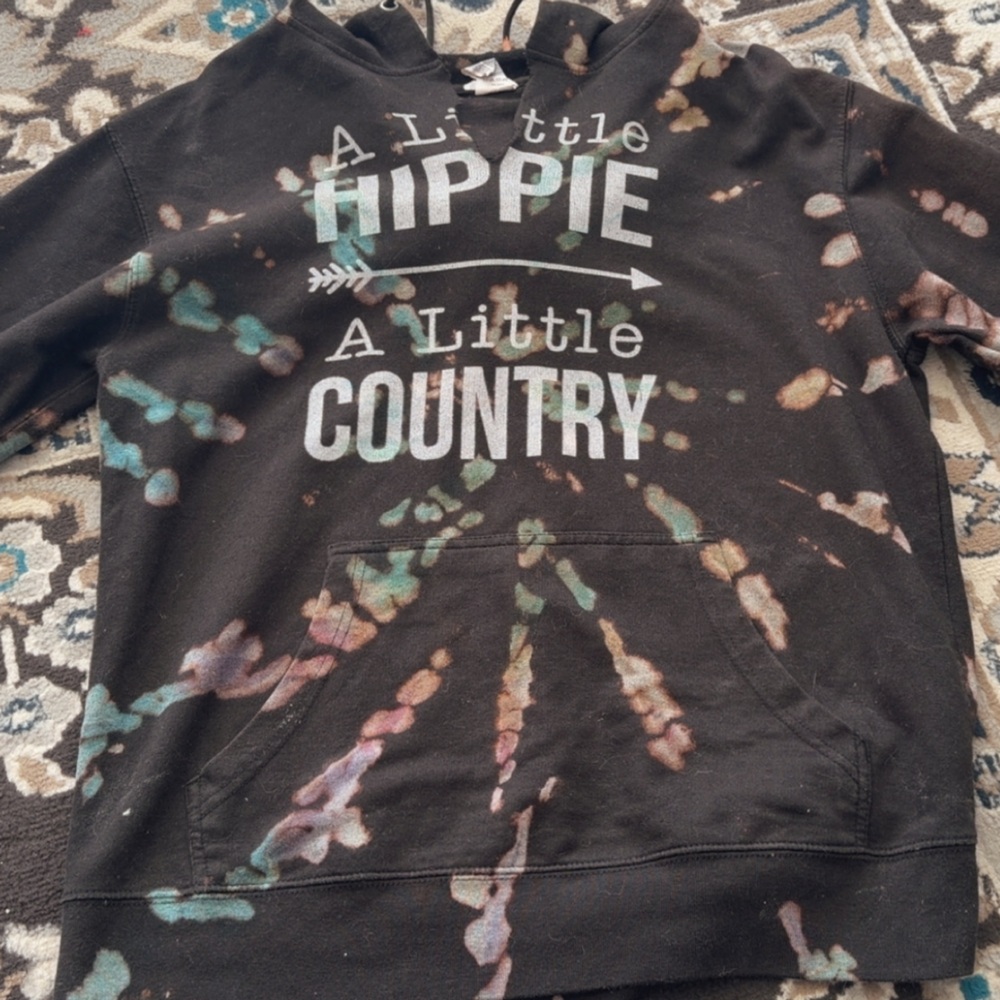 Black Tie-Dye Hoodie with Graphic Text - Picture 3 of 3